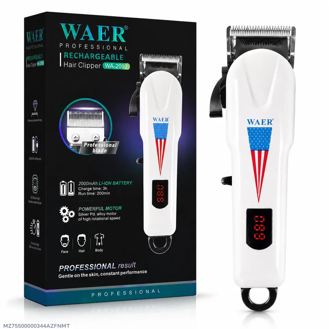 WAER WA-2092 Professional Rechargeable Hair Clipper with LED Display