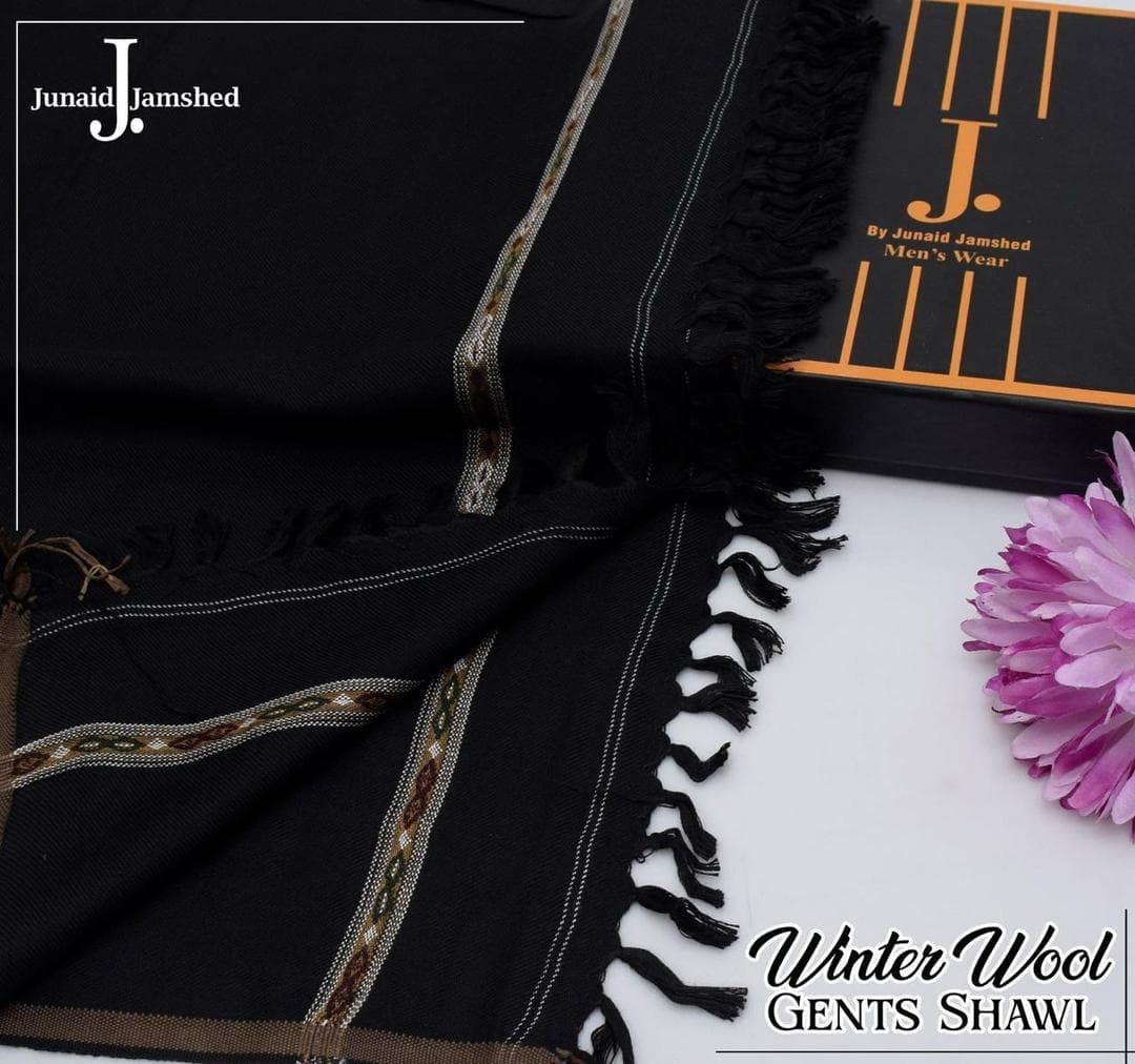 Winter Wool Gents Shawl Black 3 Yards