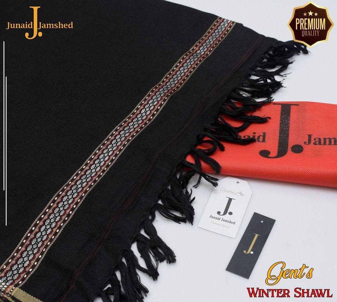 Black Embroidered Wool Shawl for Men Winter Formal Casual