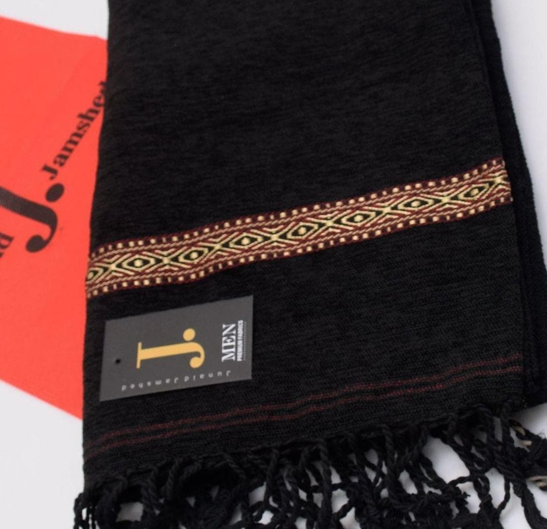 Winter Black Velvet Shawl for Men with Fringe