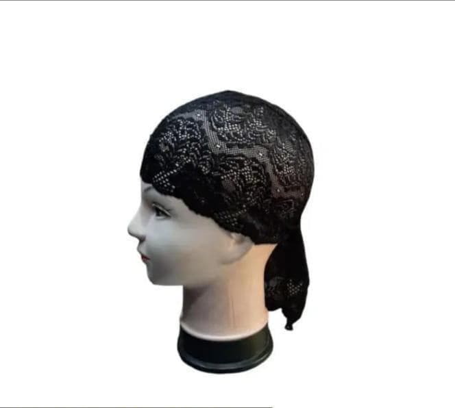 Black Net Hijab Cap with Stone Detailing for Women