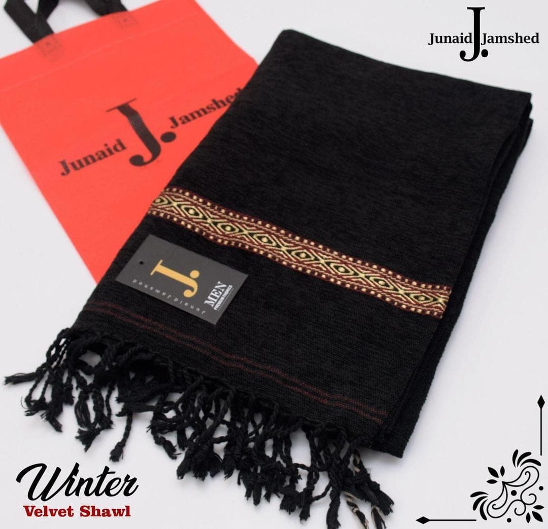 Winter Velvet Embroidered Shawl Black Men