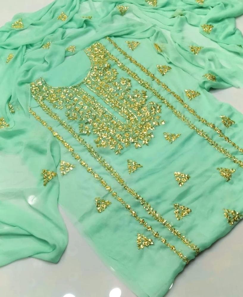 Mint Green Gota Work 2-Piece Chiffon Suit for Women