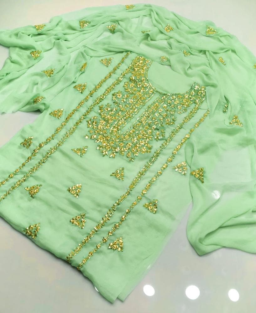 Green Chiffon Gota Work 2-Piece Suit for Weddings