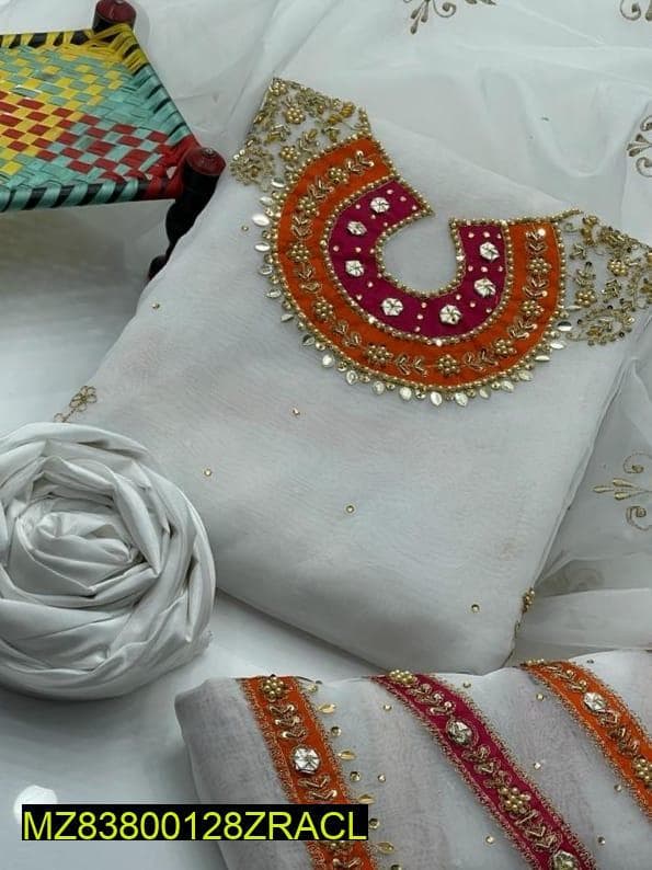 3-Piece Organza Suit with Heavy Embroidery for Weddings