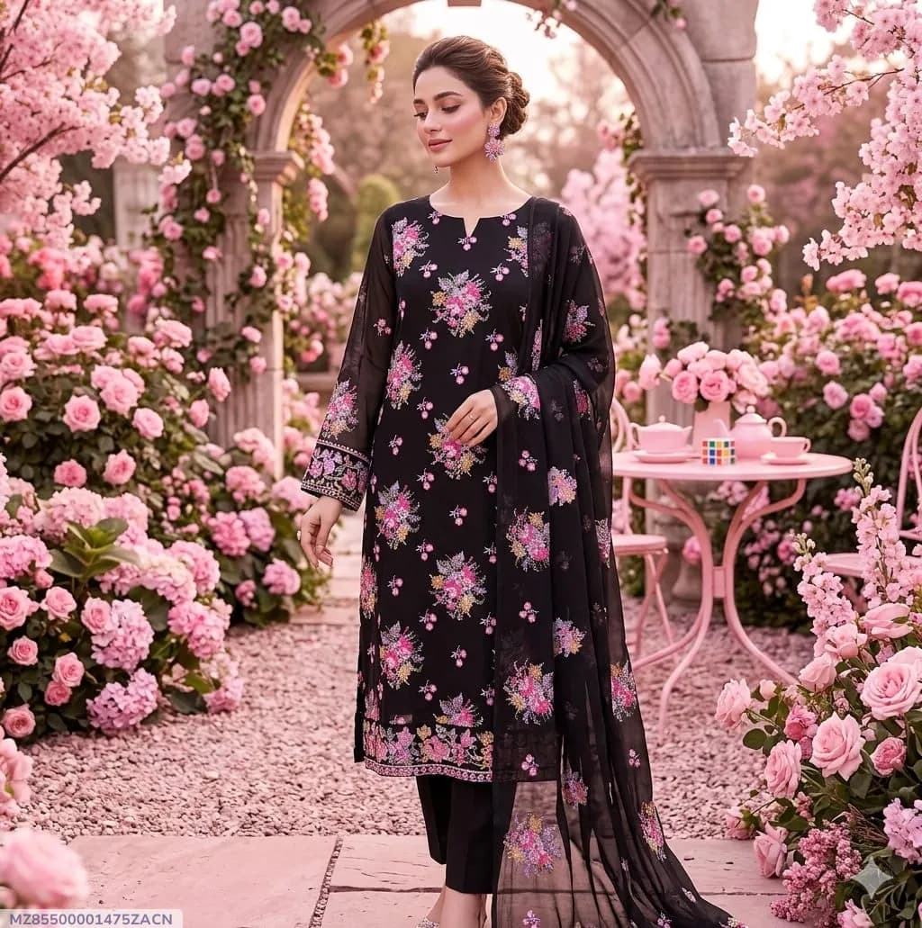 3 Pcs Women's Unstitched Sequins Embroidered Suit