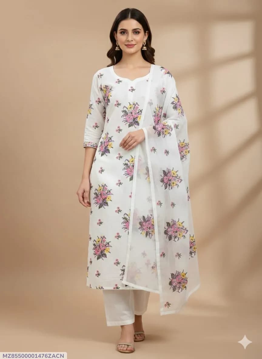 3 Pcs Women's Unstitched Sequins Embroidered Suit