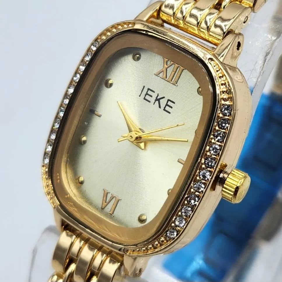 Gold Titanium Watch with Crystal Bezel for Women