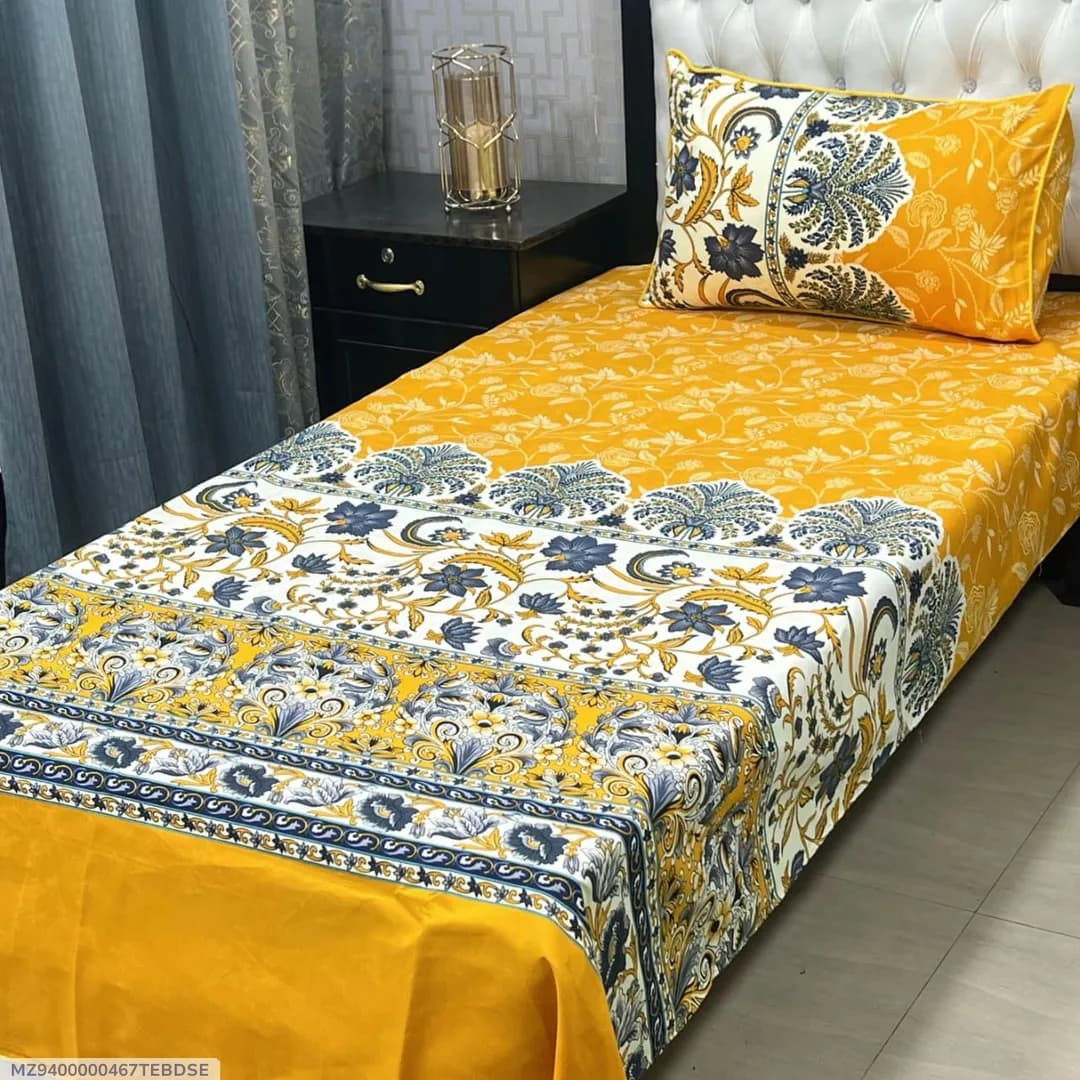 Crystal Cotton Printed Bedsheet Yellow Single Bed 2 Pcs