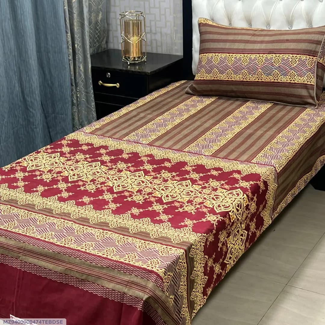 Bed Set Red Gold Patterned 2 Piece Cotton