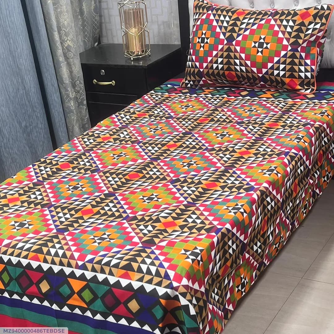 Single Bed Crystal Cotton Multicolor Printed Bedsheet Set