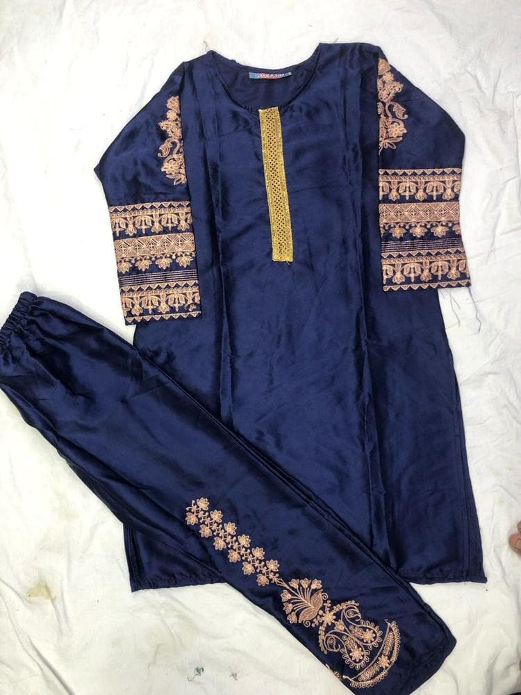 Zari Tilla Embroidered Katan Silk Shirt & Trouser Set