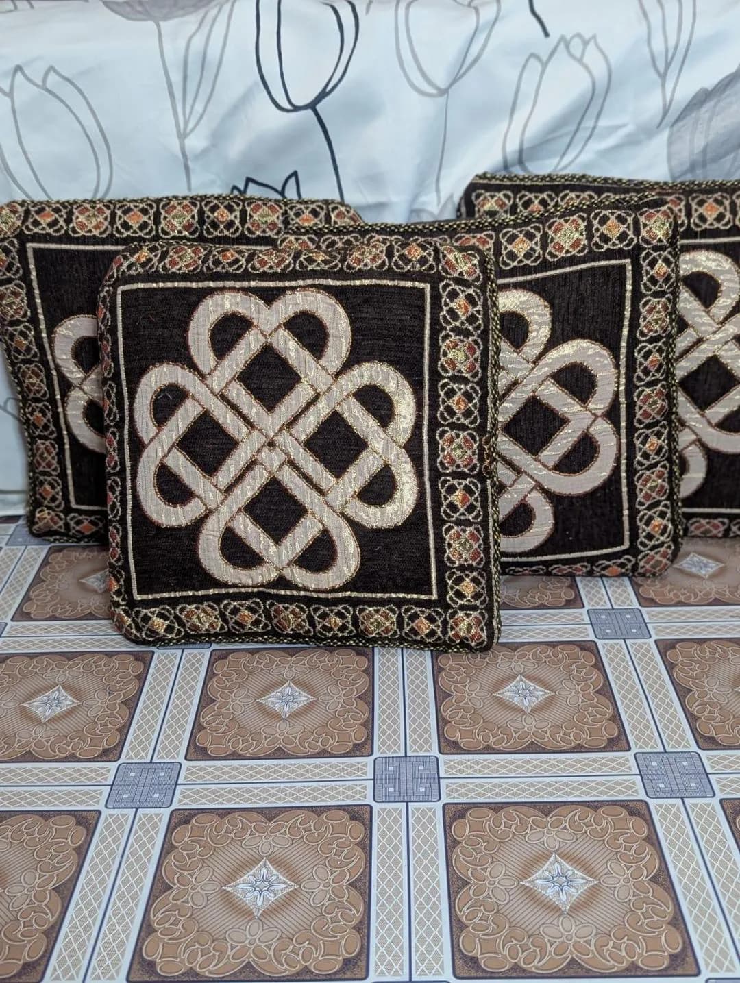 Velvet Celtic Knot Cushion Covers 5 Pcs Brown