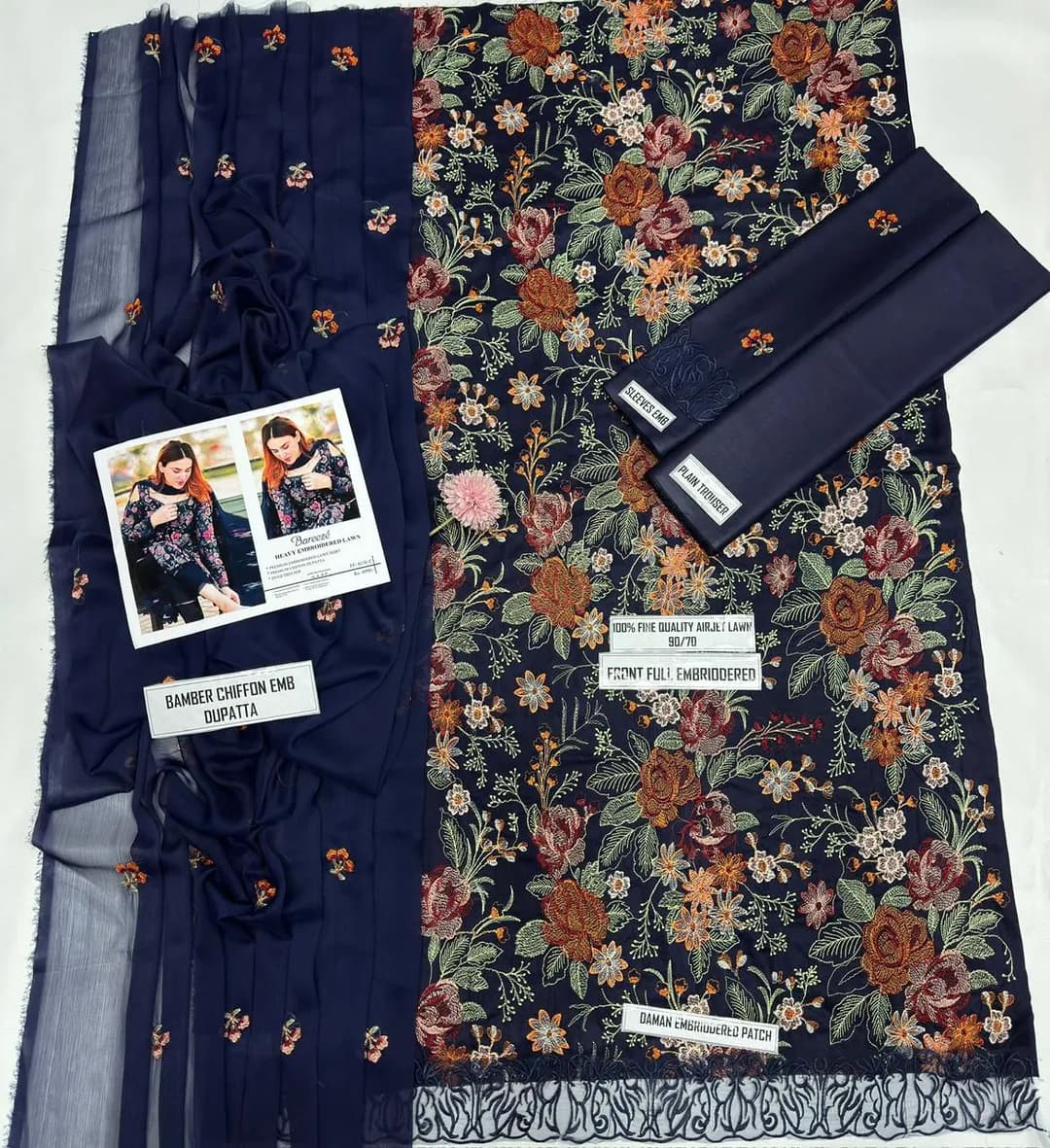 Bareeze Heavy Embroidered Lawn 3Pcs Set Blue