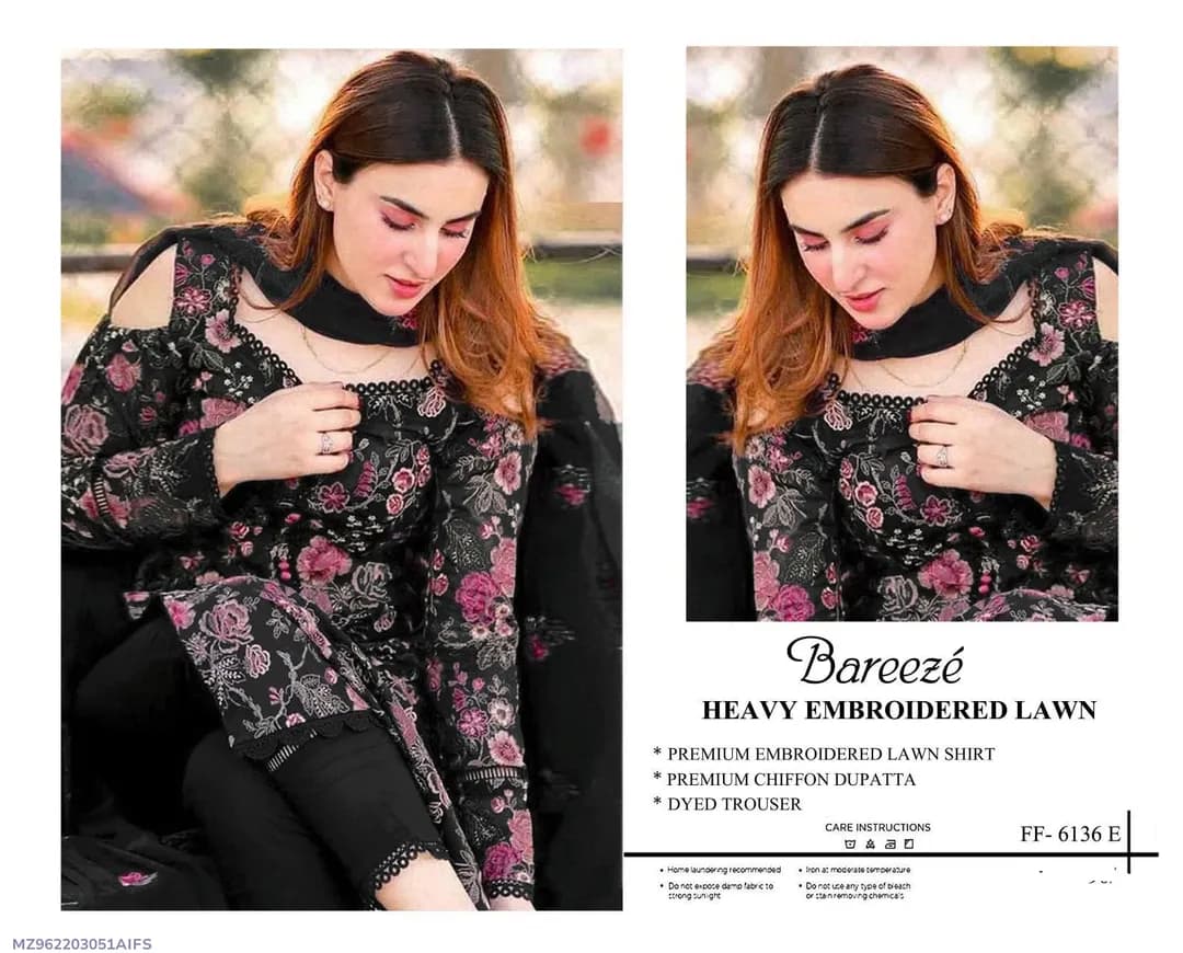Black Heavy Embroidered Lawn 3Pcs Set