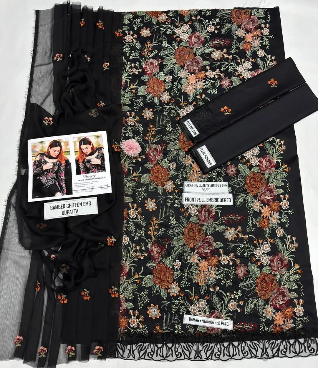 Black Heavy Embroidered Lawn 3Pcs Set