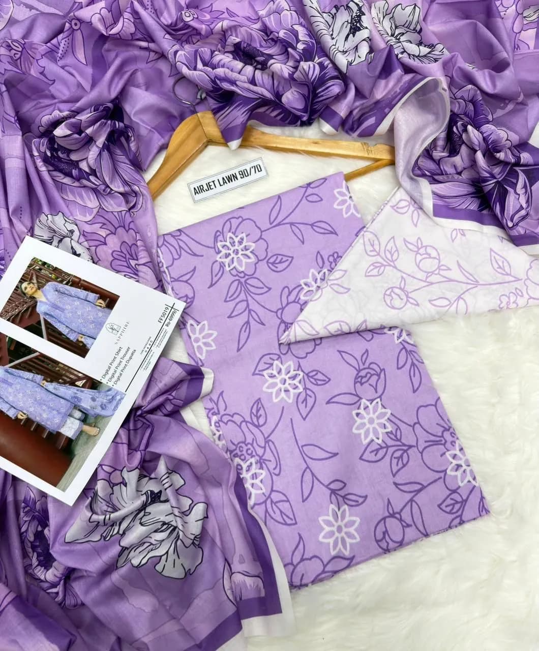 Purple Digital Print 3Pcs Lawn Suit for Women