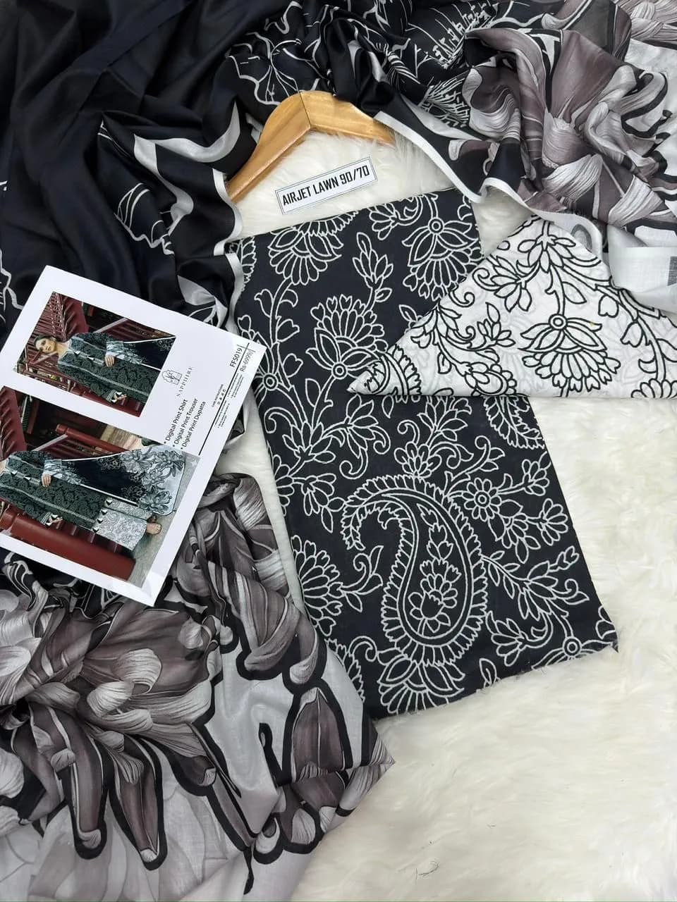 Black Digital Print 3Pcs Lawn Suit for Women