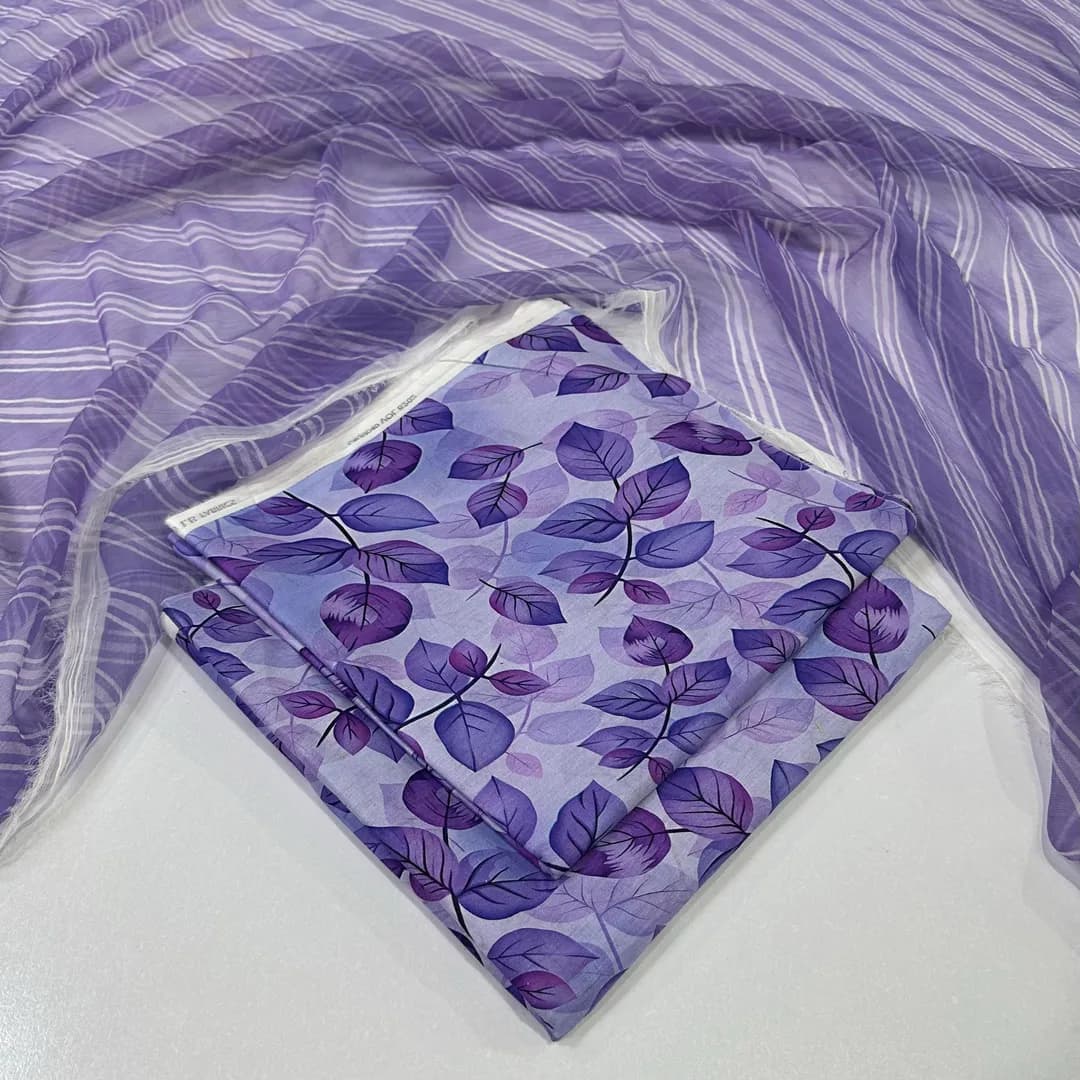 Purple Printed Lawn 3Pcs Set for Women