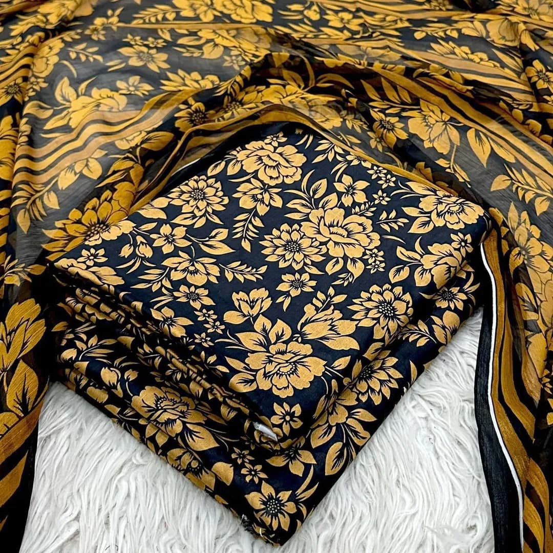 Yellow Printed Lawn 3Pcs Set for Women