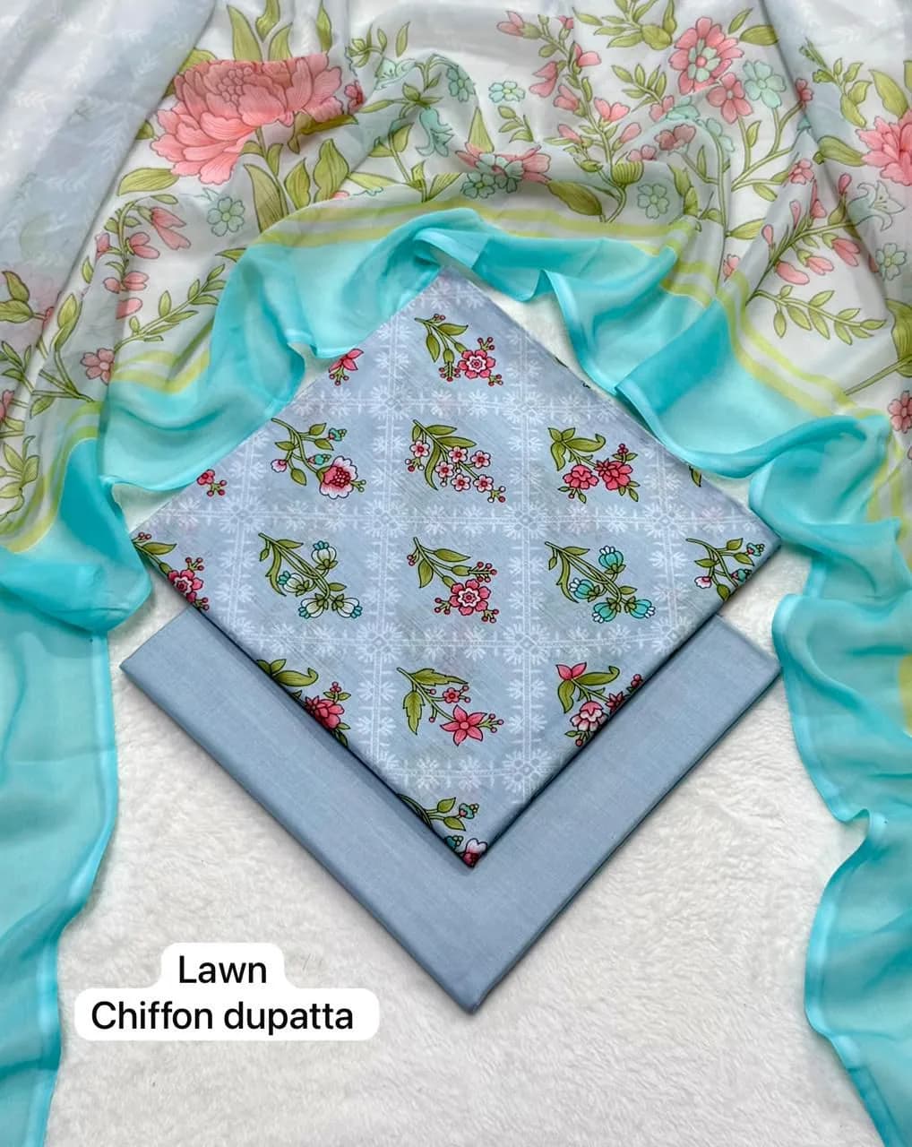 Women Blue Digital Print Lawn 3-Piece Suit Eid