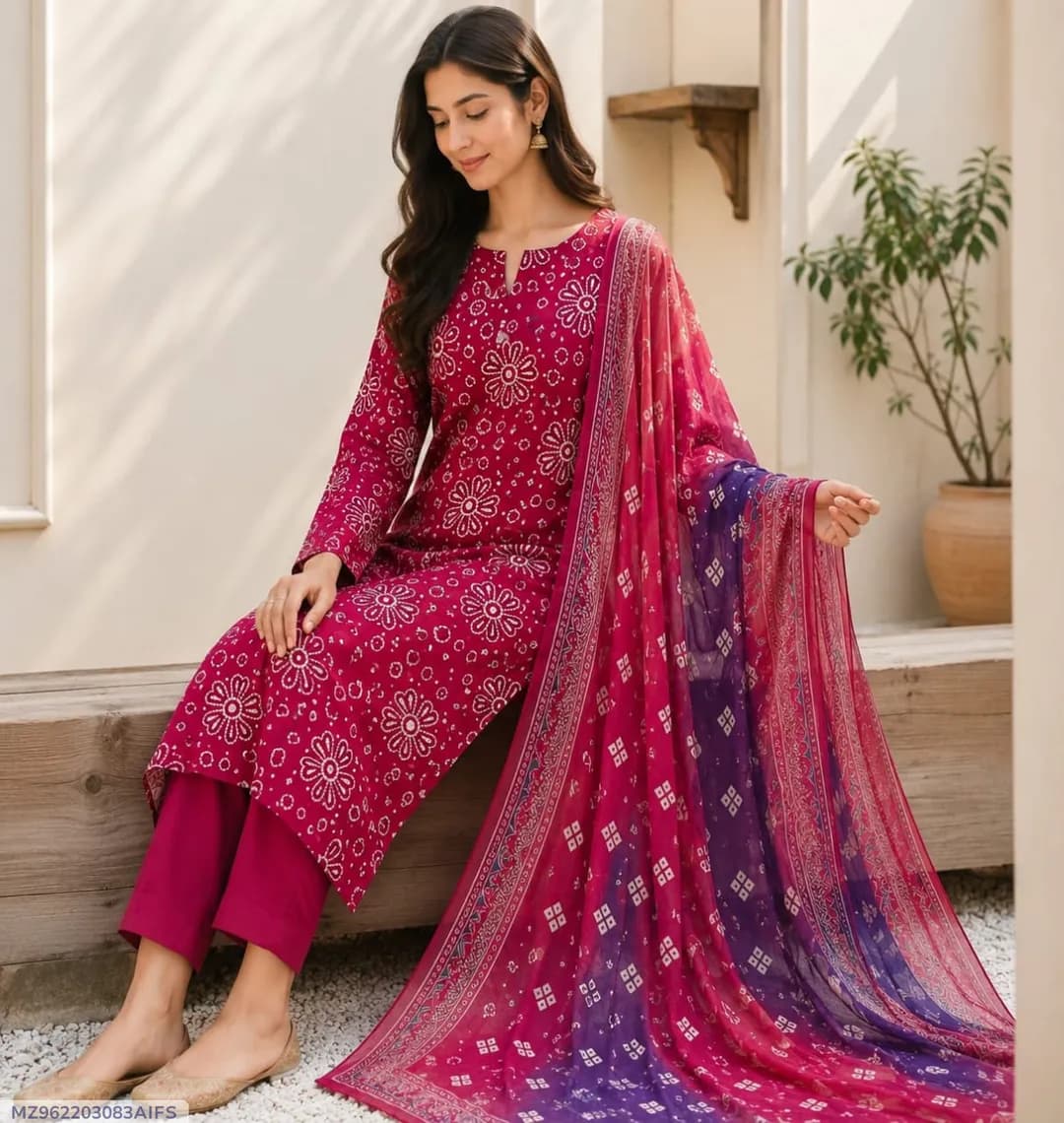 Women's 3-Piece Red Digital Print Lawn Suit Bakra Eid