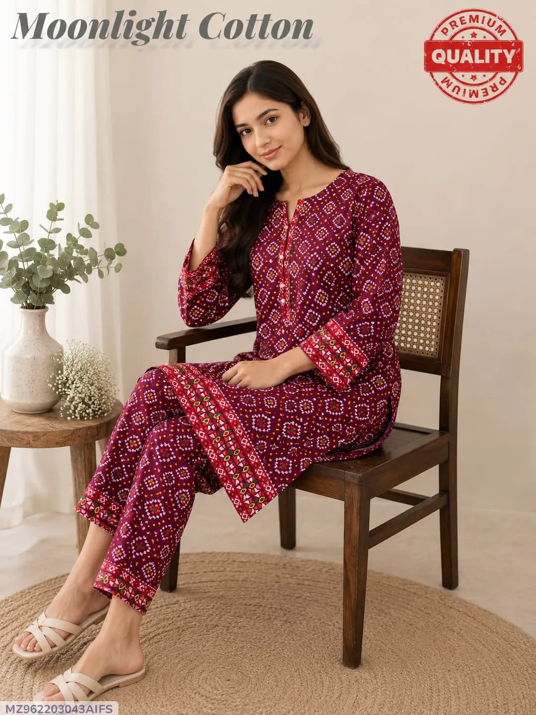Red Printed Polo Cotton 2Pcs Shirt Trouser Set
