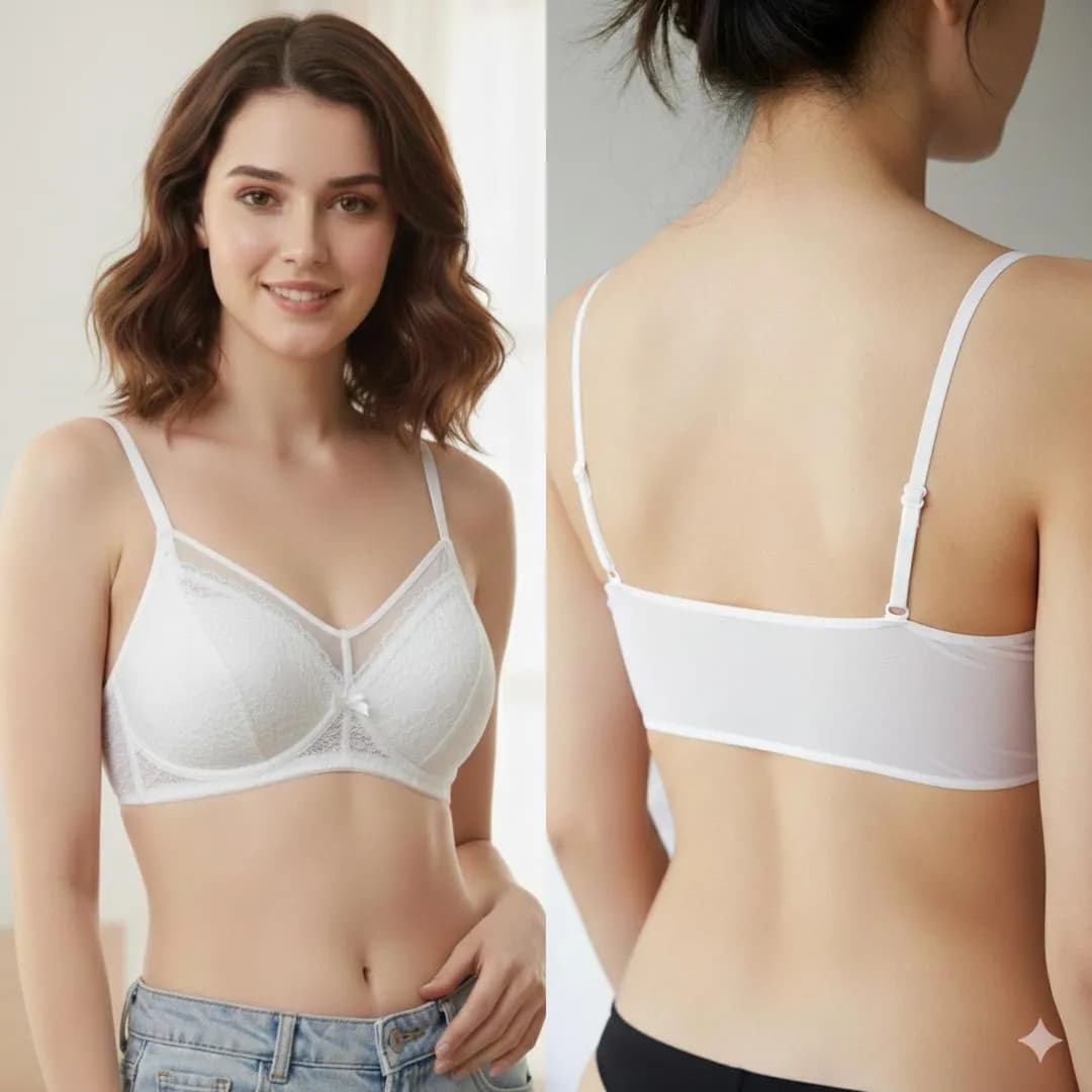 White Padded Bra with Lace & Adjustable Straps