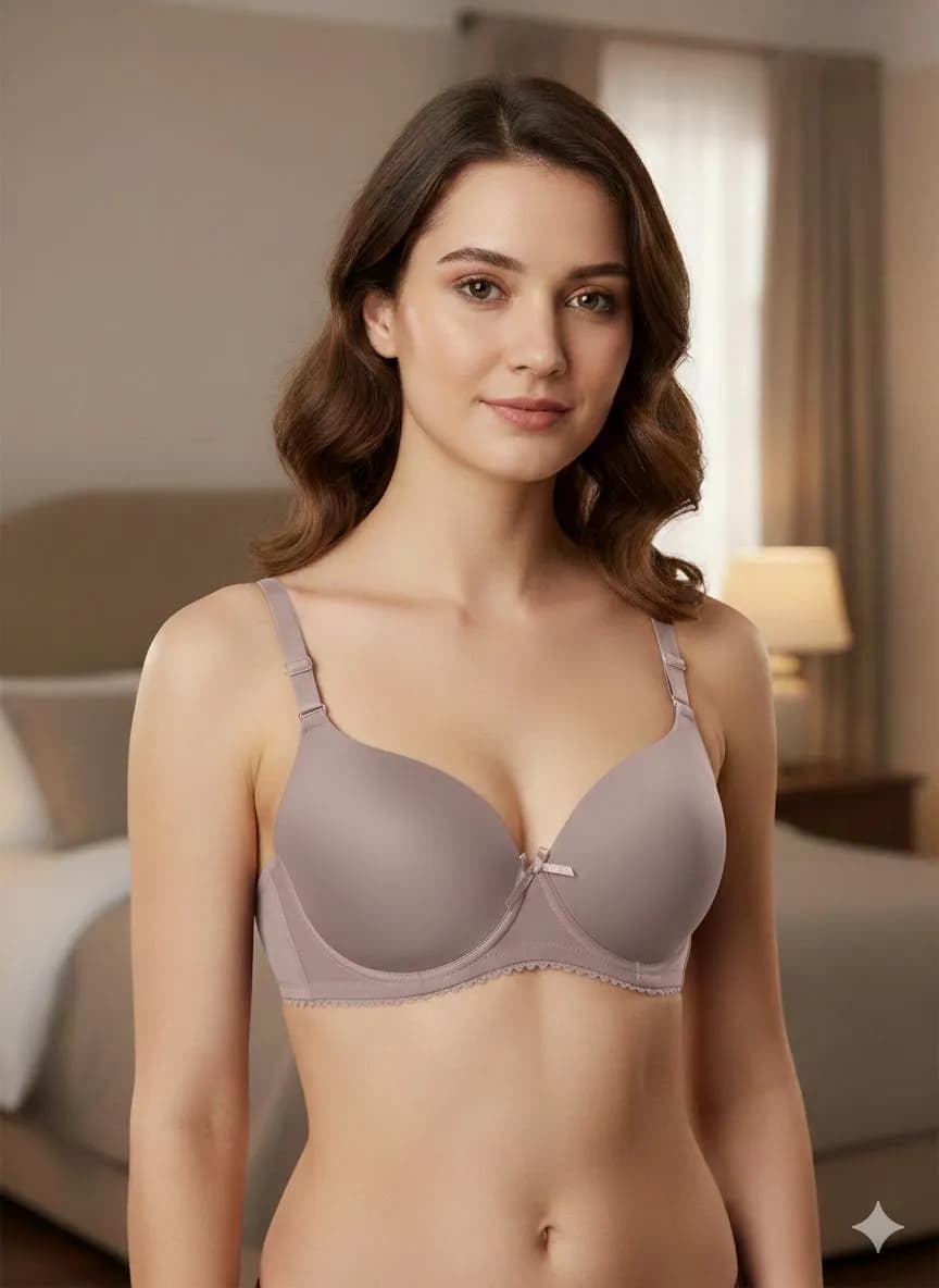 Malai Padded Bra with Floral Lace & Satin Bow Beige