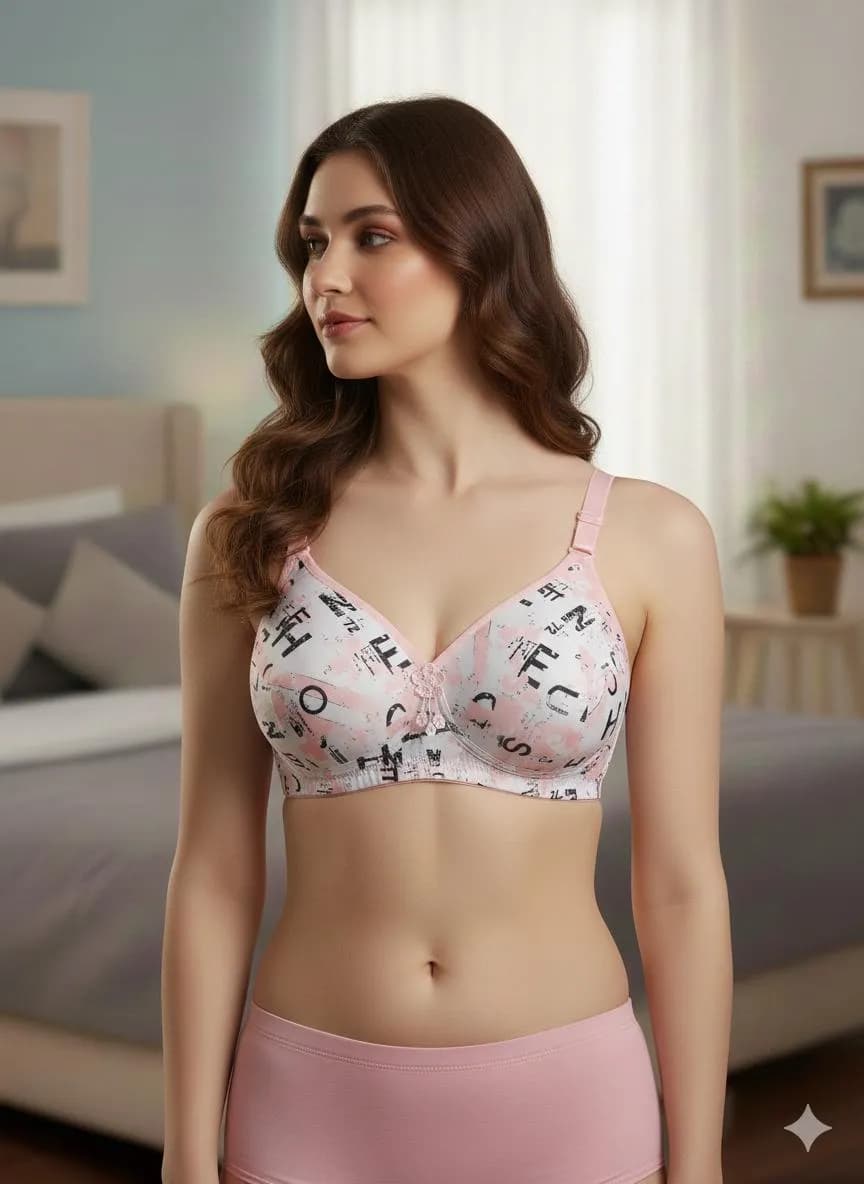 Malai Printed Padded Bra Peach Adjustable Sizes 34-40