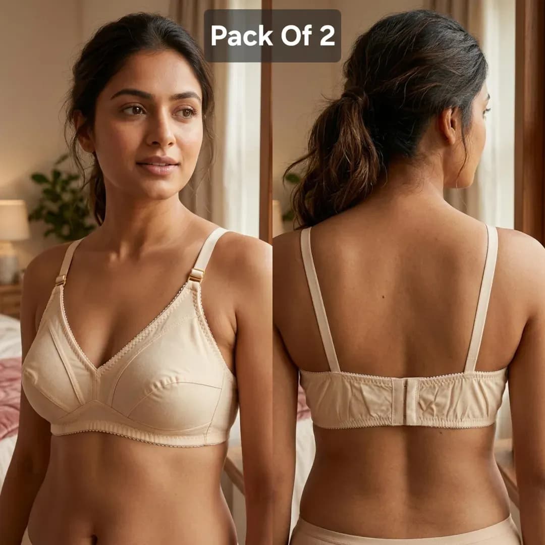Cotton Plain Non-Padded Bra Pack of 2