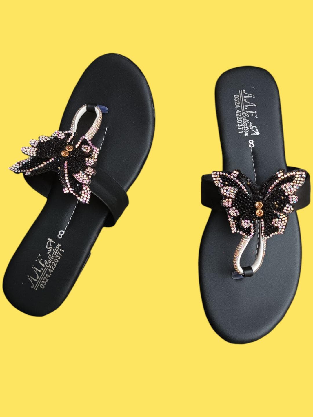 Women's Black Butterfly Rexine Slippers Semi-Formal