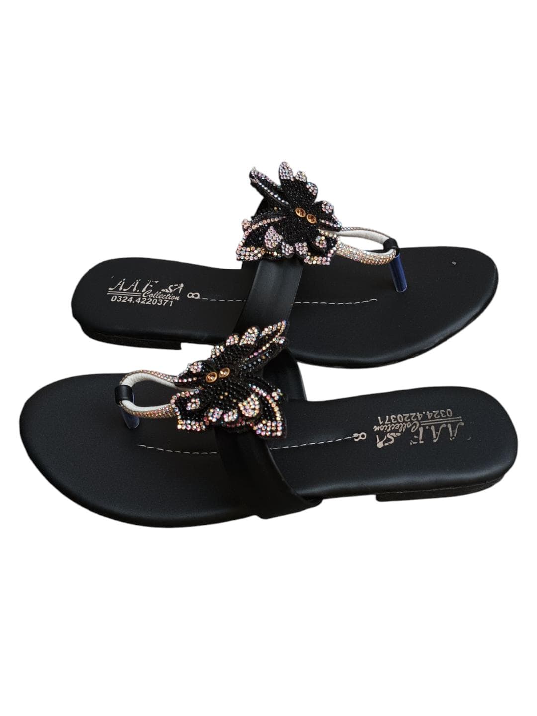 Women's Black Butterfly Rexine Slippers Semi-Formal