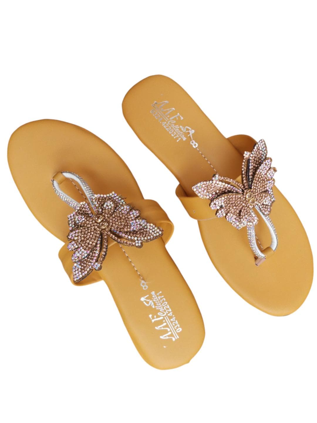 Butterfly Embellished Flat Shoes Yellow Rhinestone Size 36-41