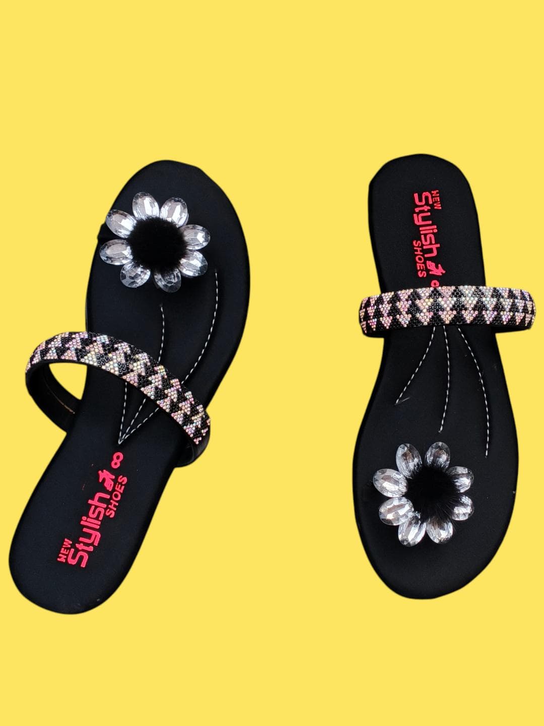 Women's Black Gemstone Strap Sandals Semi-Formal