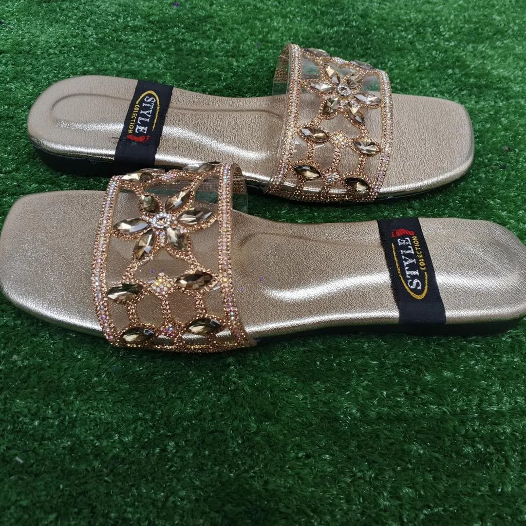Elegant Gold Embroidered Women's Slides