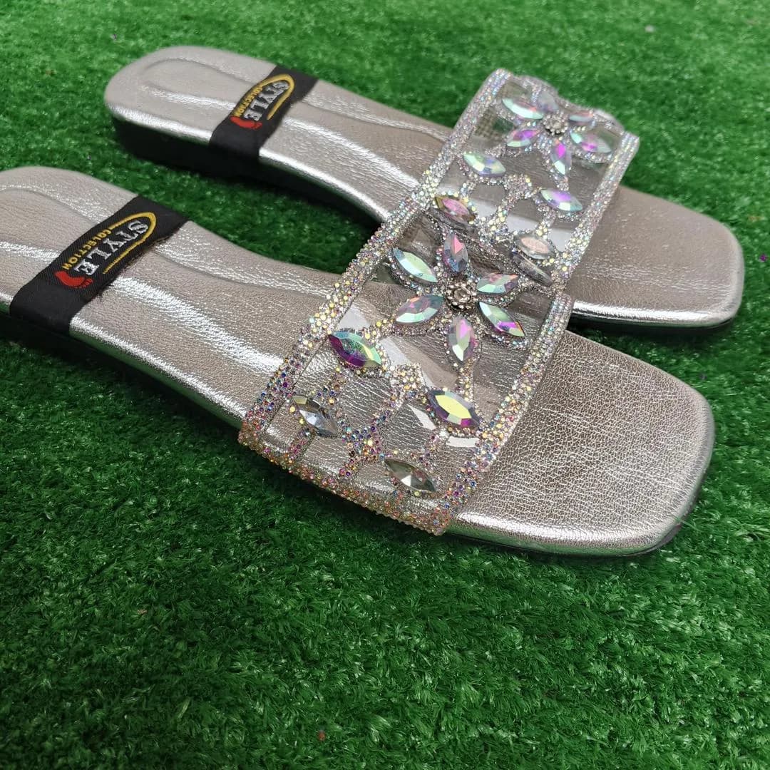 Elegant Rhinestone Slides Women Silver