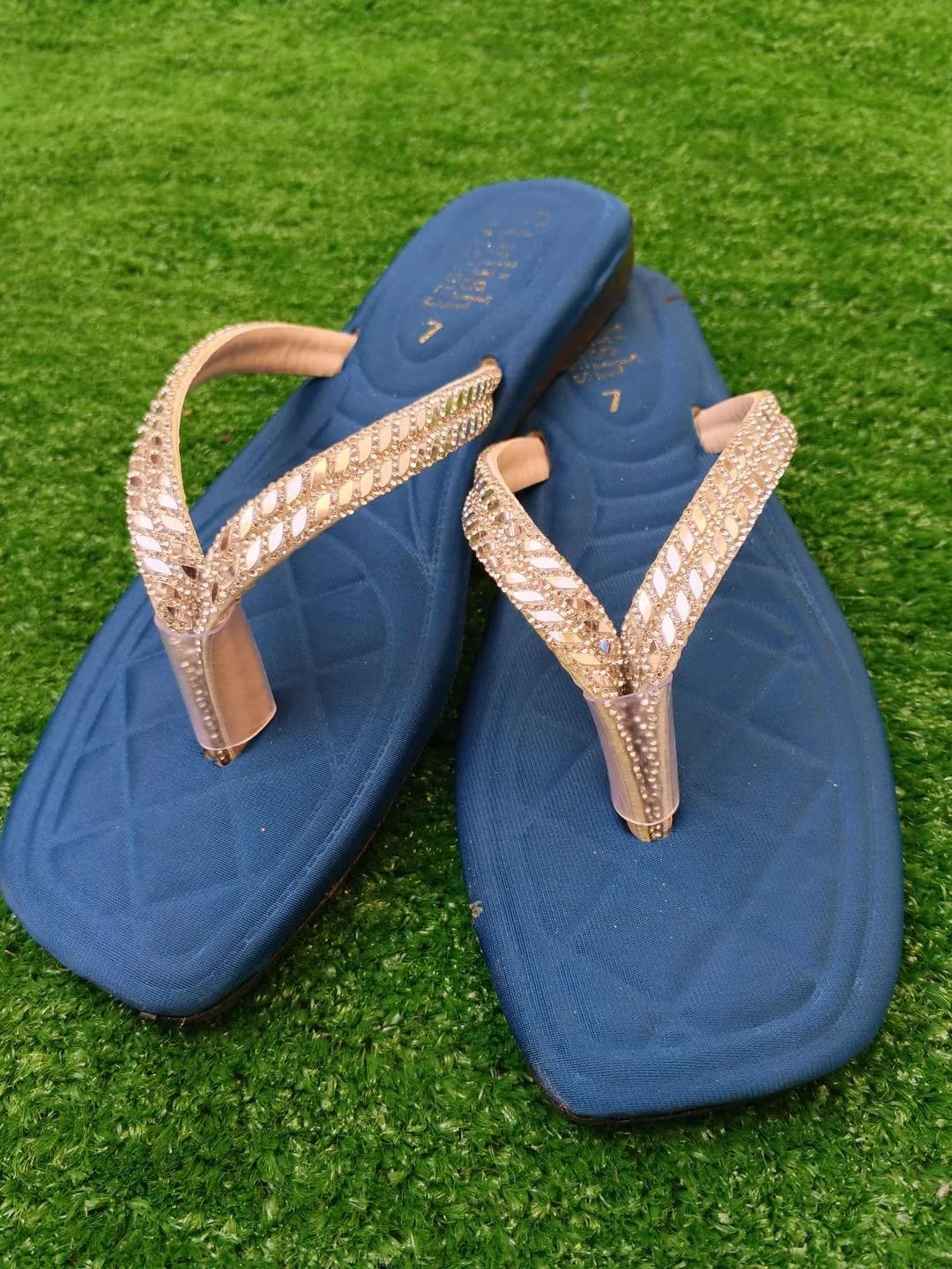 Blue Gold Braided Flip Flops for Women