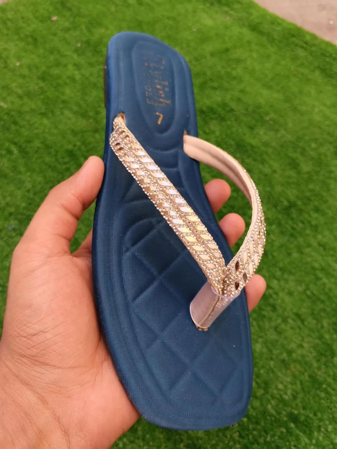 Blue Gold Braided Flip Flops for Women