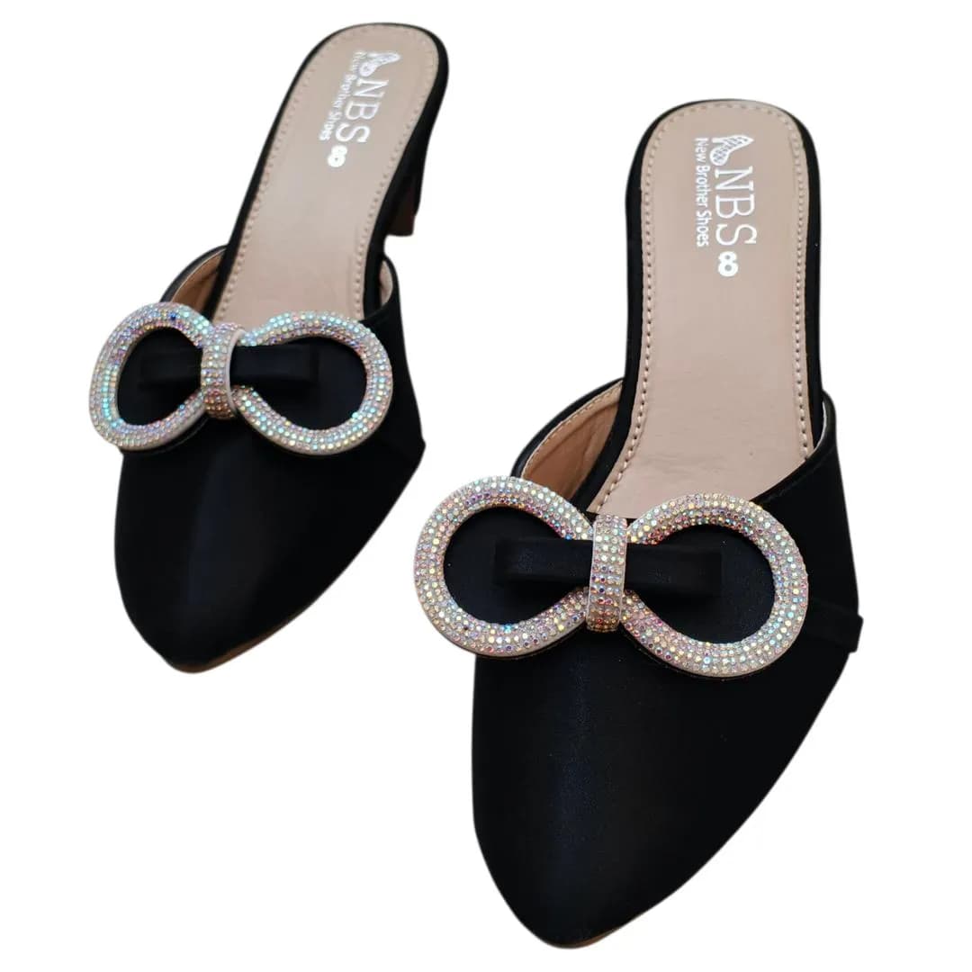 Black Rhinestone Bow Heels for Women