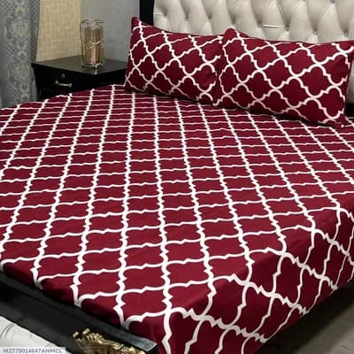 3 Pcs Crystal Cotton Printed Double Bedsheet