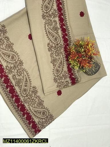 Swiss Shawl Beige Maroon Embroidered 2.5 Yard