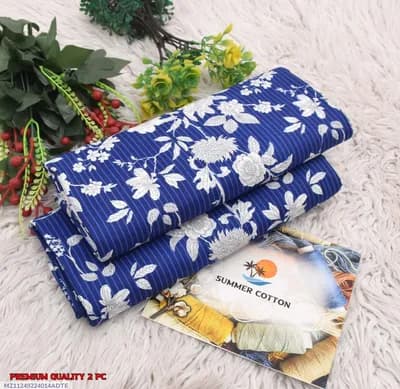 Blue Printed Polo Cotton 2Pcs Shirt Trouser Set