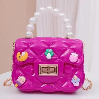 Pink Mini Crossbody Bag with Pearl Handle & Dessert Charm