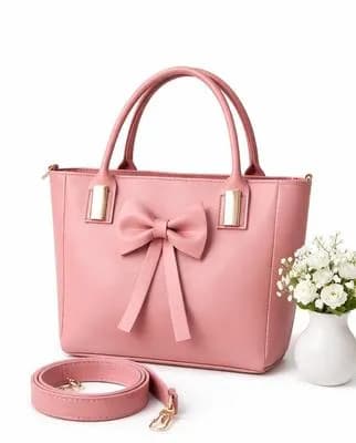 Pink Leather Shoulder Bag with Bow for Women