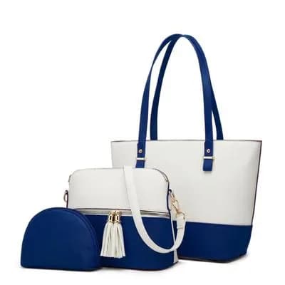 Blue White 3-Piece Tote Set for Women