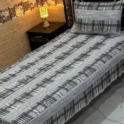 Single Bed Cotton Patchwork Bedsheet Set Grey