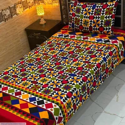 Vibrant 4 Pcs Crystal Cotton Printed Single Bedsheet