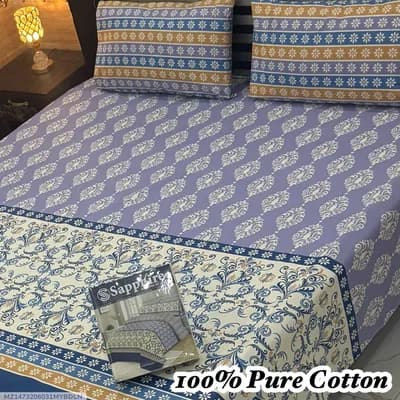 100% Pure Cotton Double Bedsheet Set Blue