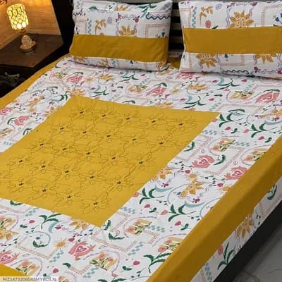 Yellow Patchwork Cotton Bedsheet Set for Double Bed